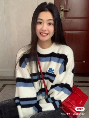 Contrast color striped soft mohair sweater for women in autumn and winter new style small loose loose gentle lazy style knitted jacket trendy