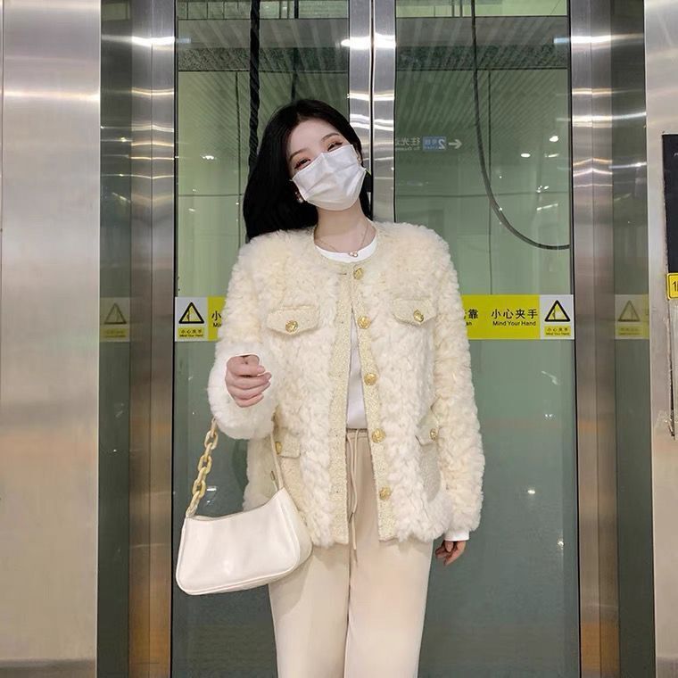 Women's new trendy brand lamb wool small fragrance plus velvet thickened fur coat for women autumn and winter fur Korean style