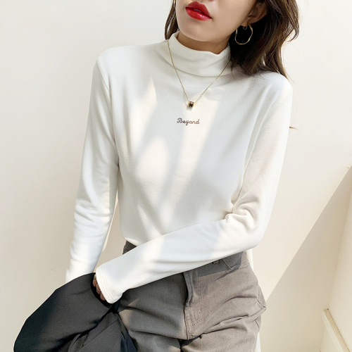 German velvet bottoming shirt women's autumn and winter style long-sleeved new half turtleneck plus velvet thickened T-shirt top