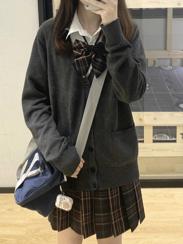 Original JK sweater cardigan coat for women dark gray autumn and winter Japanese college style uniform school supply sense knitted sweater top