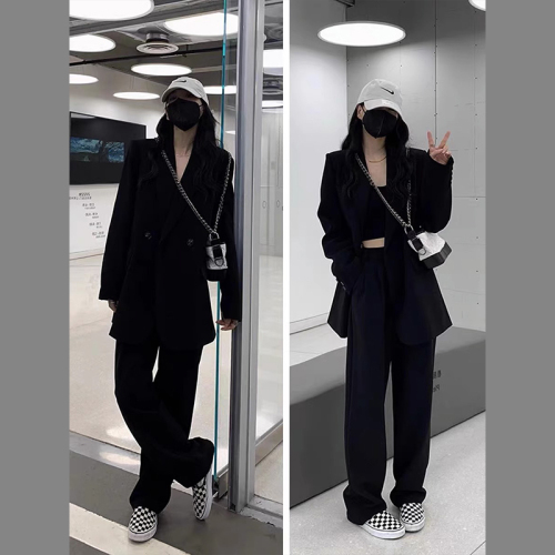 Gray suit suit for women autumn 2024 new high-end small suit jacket wide-leg pants two-piece set