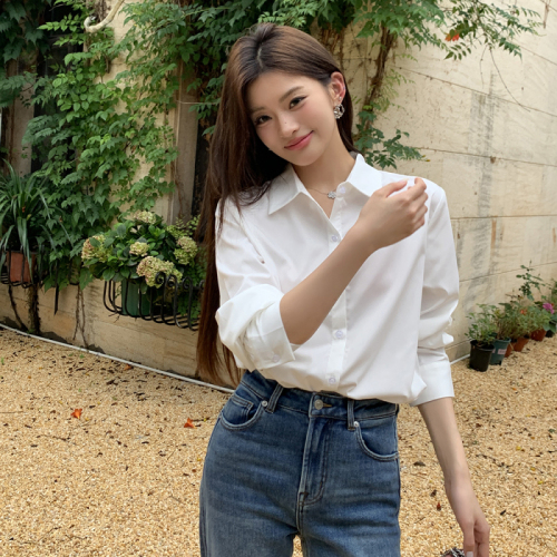 Actual shot of 2024 autumn and winter new design non-iron anti-wrinkle white shirt for women with western style and versatile fashionable shirt tops