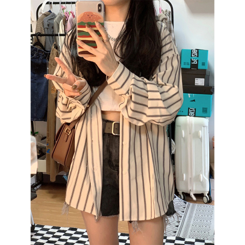 Striped shirt jacket women's early autumn Korean design niche thin cardigan long-sleeved French top high-end