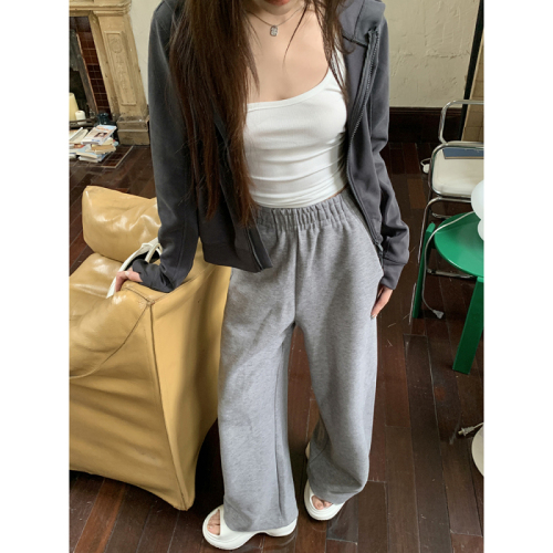 Real shot of 2024 autumn and winter new banana sweatpants high-waist drape casual pants sports straight wide-leg pants women's trendy pants