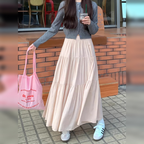 Pink skirt for women 2024 new white skirt small A-line skirt pear-shaped figure long skirt