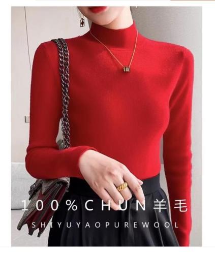 Ordos cashmere sweater women's half turtleneck slim-fitting wool bottoming sweater with sweater autumn and winter style