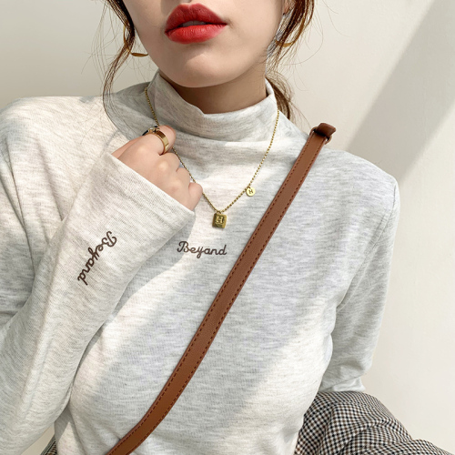 German velvet bottoming shirt women's autumn and winter style long-sleeved new half turtleneck plus velvet thickened T-shirt top