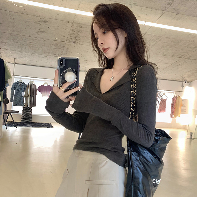 French temperament niche design polo collar sweater new bottoming sweater women's autumn and winter trendy ins