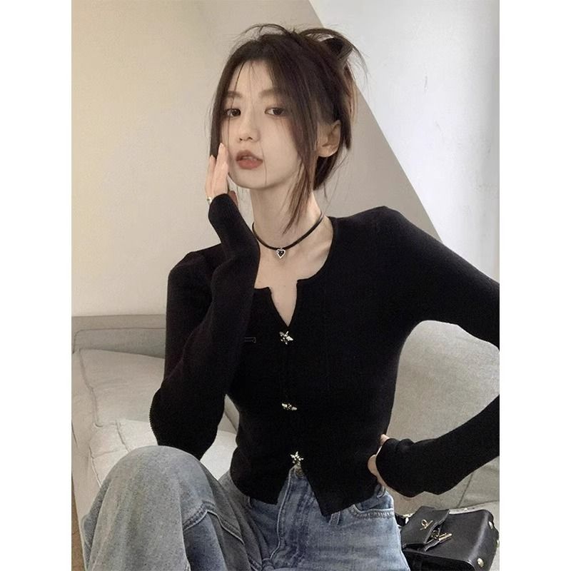 Slim and slim design niche lazy German velvet autumn and winter long-sleeved top for women ins