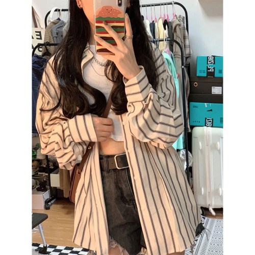 Striped shirt jacket women's early autumn Korean design niche thin cardigan long-sleeved French top high-end