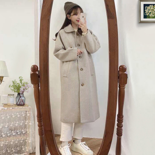 Korean woolen coat for women winter thickened mid-length new Hepburn style black woolen coat for small people