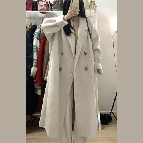 High-end Korean-style gentle-style woolen coat for women in autumn and winter thickened small windbreaker mid-length woolen coat