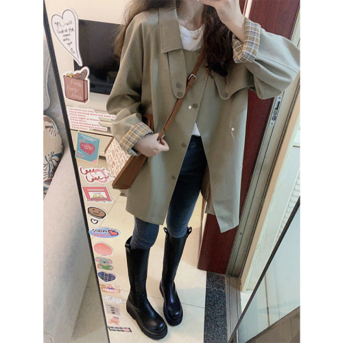 Khaki trench coat women's autumn and winter new British style small workwear mid-length high-end coat