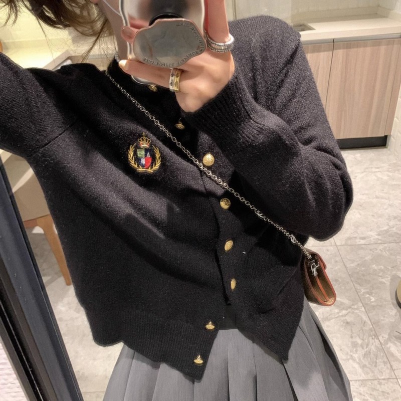 New Spring and Autumn Sheep Wool College Style Embroidered Round Neck Sweater Cardigan Knitted Jacket Warm and Soft Waxy Outerwear