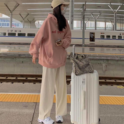 Chinese cotton composite autumn and winter printed sweatshirt women's hooded simple contrast color high-end top