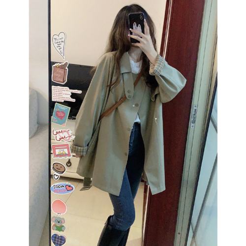 Khaki trench coat women's autumn and winter new British style small workwear mid-length high-end coat