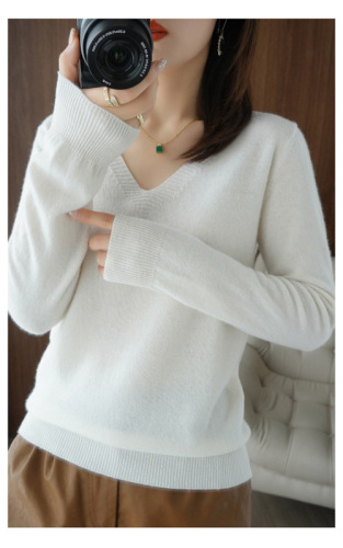 Autumn black v-neck women's cashmere sweater versatile sweater slim bottoming sweater wool