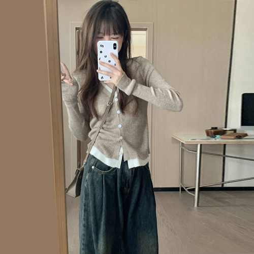 Fake two-piece knitted sweater for women, spring and autumn new style, early autumn inner layering shirt, long-sleeved top, niche design