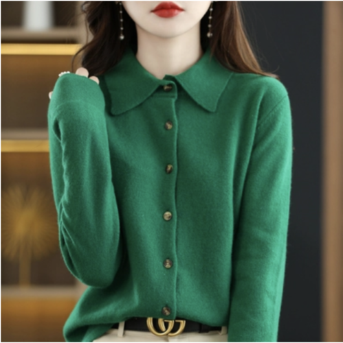 High-end 100% pure wool shirt, women's cardigan, cashmere sweater, top, elegant shirt, sweater jacket