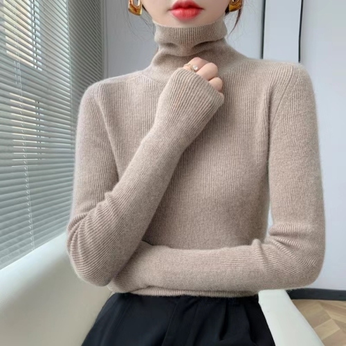 White turtleneck sweater for women in autumn and winter new wool slim fit winter thickened cashmere knitted bottoming sweater