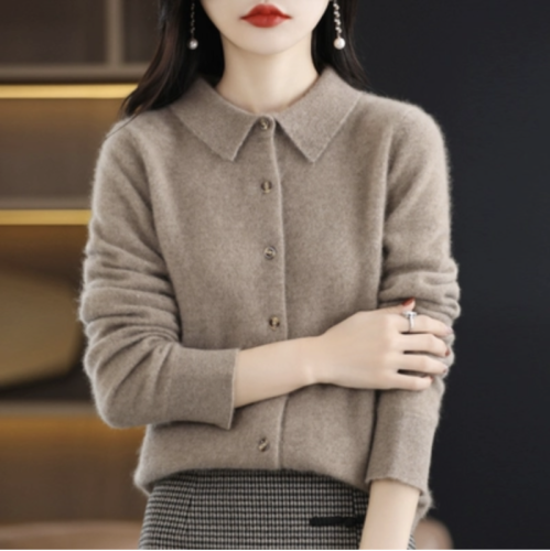 High-end 100% pure wool shirt, women's cardigan, cashmere sweater, top, elegant shirt, sweater jacket