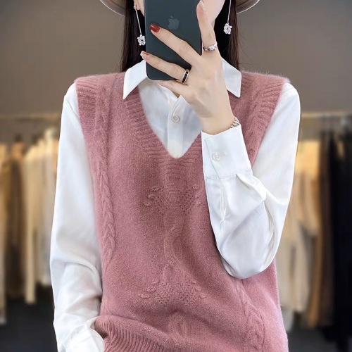 New style sweater vest women's pullover solid color simple loose sweater spring and autumn