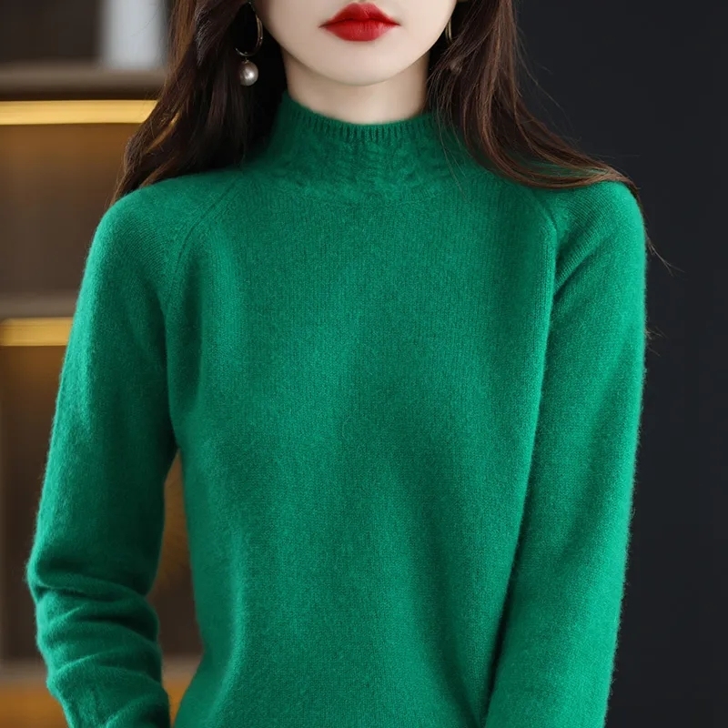Half turtleneck thickened woolen sweater for women in autumn and winter new style loose slimming twist pullover sweater foreign style short knitwear
