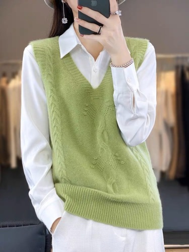 New style sweater vest women's pullover solid color simple loose sweater spring and autumn