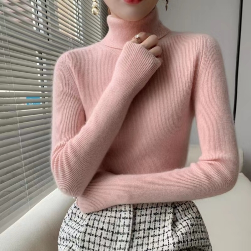 White turtleneck sweater for women in autumn and winter new wool slim fit winter thickened cashmere knitted bottoming sweater