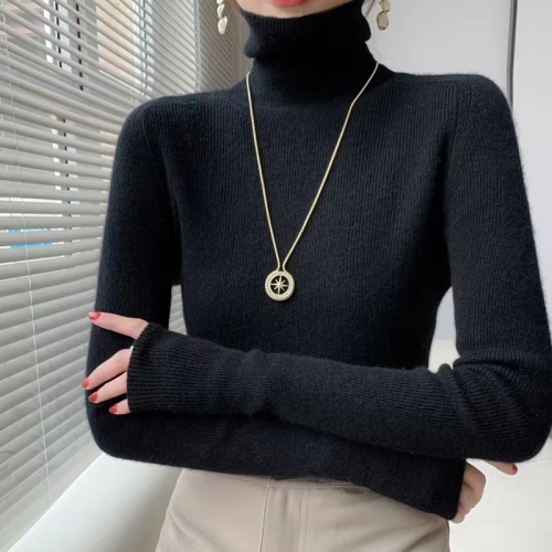 White turtleneck sweater for women in autumn and winter new wool slim fit winter thickened cashmere knitted bottoming sweater