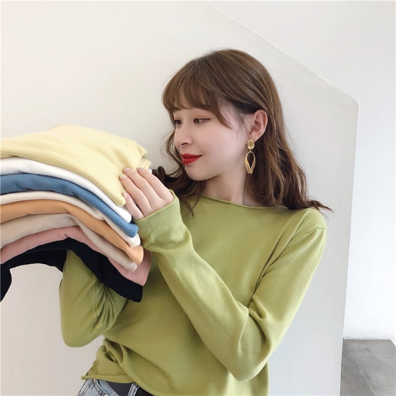 Knitted sweaters for women, new autumn wear, thin sweaters, round neck, bottoming shirts, loose and trendy tops