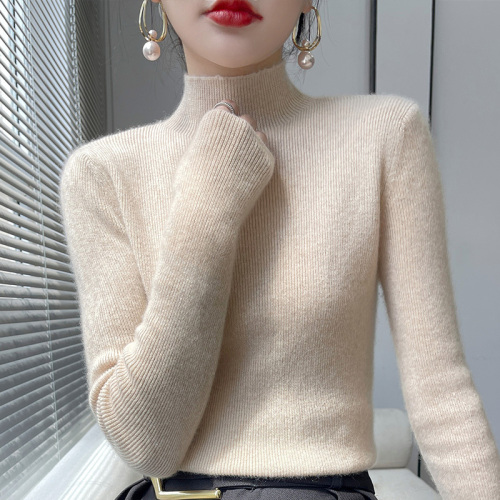 Feminine half turtleneck bottoming shirt, new autumn and winter wool long-sleeved sweater, slim fit black sweater