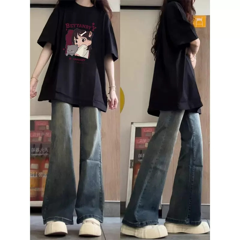 Douyin quality American retro high street high stretch micro-flared jeans spring and autumn new trousers nine-point pants
