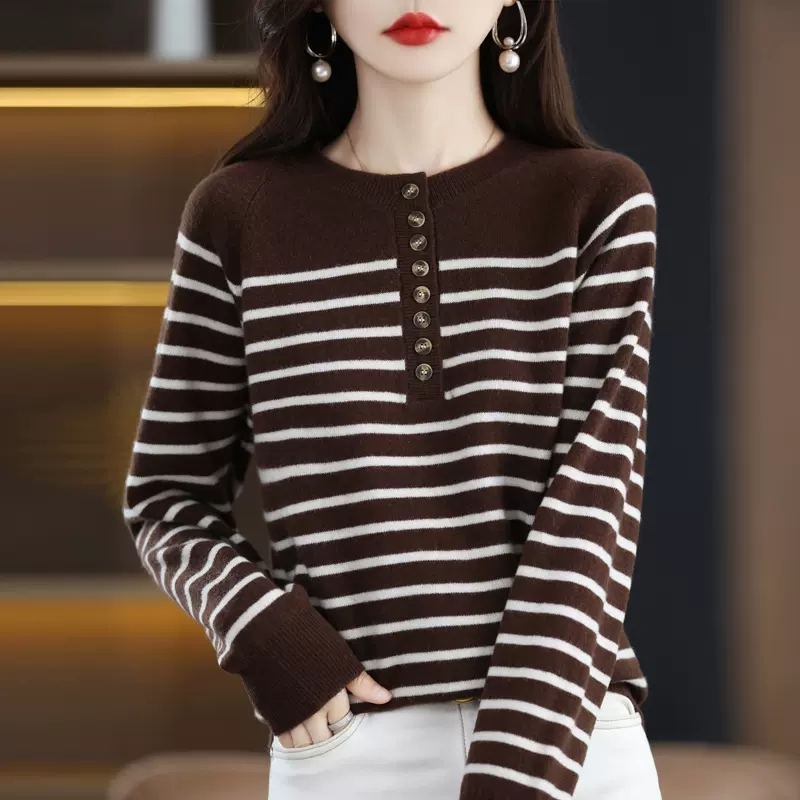 Autumn and winter sweaters new loose large size outer tops for women striped sweaters early autumn knitted bottoming shirts for women