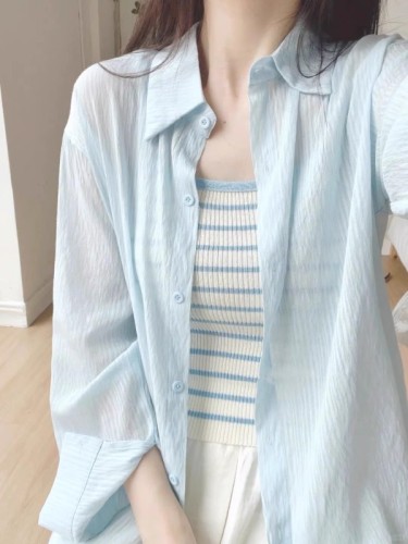 Original Tencel fabric Korean style thin sun protection long-sleeved shirt loose lazy style shirt casual jacket top