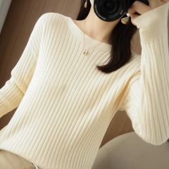 877A02 One-line collar knitted bottoming shirt for women, new autumn and winter high-end sweater, loose, foreign style, trendy core yarn