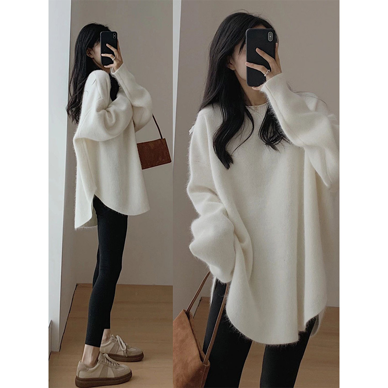 Official picture of sheep wool Douyin quality new style loose lazy red knitted sweater for women