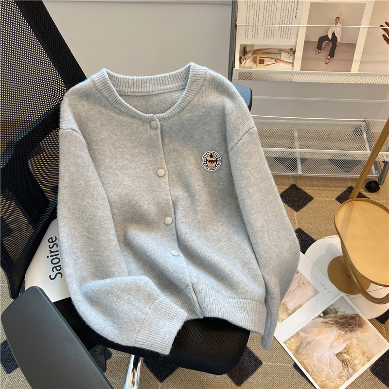 College style retro baseball uniform cardigan sweater autumn and winter loose slimming soft waxy versatile sweater jacket