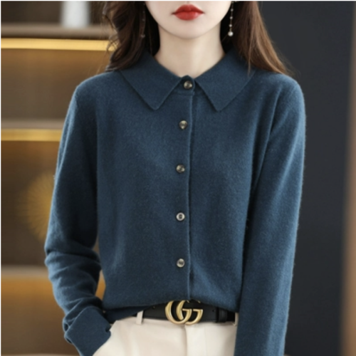 High-end 100% pure wool shirt, women's cardigan, cashmere sweater, top, elegant shirt, sweater jacket