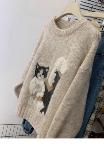 Raccoon velvet pullover sweater for women in autumn and winter thickened loose lazy style European style new style for small people to wear outside