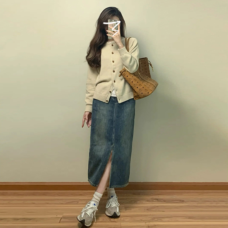 Knitted Cardigan Jacket Sweater Women's Autumn and Winter New Lazy Style Soft Waxy Inner Bottoming Shirt Long Sleeve Top