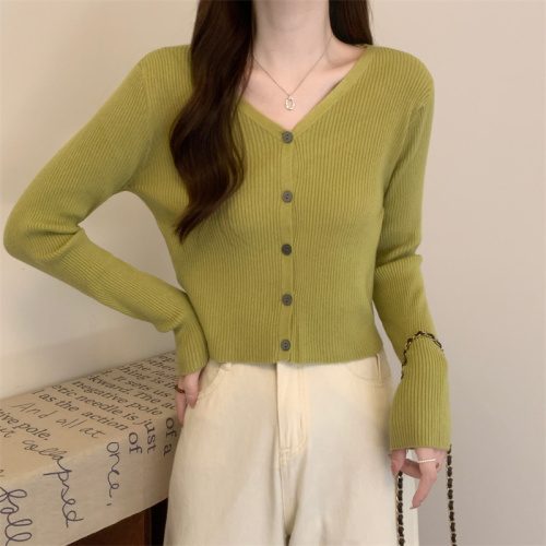 New V-neck short knitted cardigan top for women