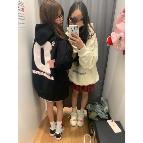 Large supply of pure cotton Chinese cotton composite milk silk retro oversize hooded sweatshirt women's spring and autumn trendy brand