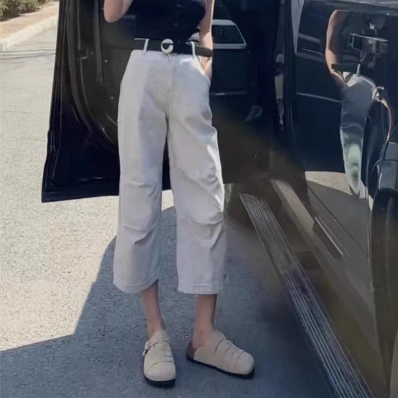 Summer thin workwear jeans for women, new slim scimitar pants for fat girls, slim eight-point straight pants