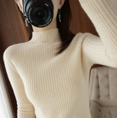 New autumn and winter half turtleneck sweater for women, slim pullover, solid color, slimming bottoming shirt, long sleeves, tight knitted sweater inside