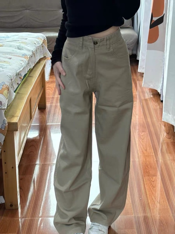 Khaki jeans women's trendy ins new summer high-waisted straight loose versatile casual wide-leg pants