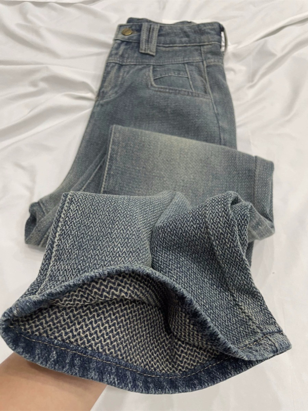 Large size American starry pattern wide-leg jeans for women in summer new style pear-shaped figure high-waisted slimming crotch-covering straight pants