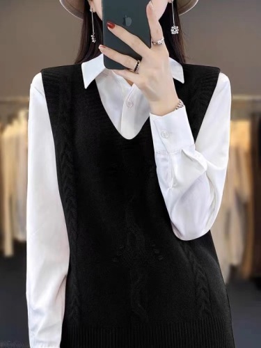 New style sweater vest women's pullover solid color simple loose sweater spring and autumn