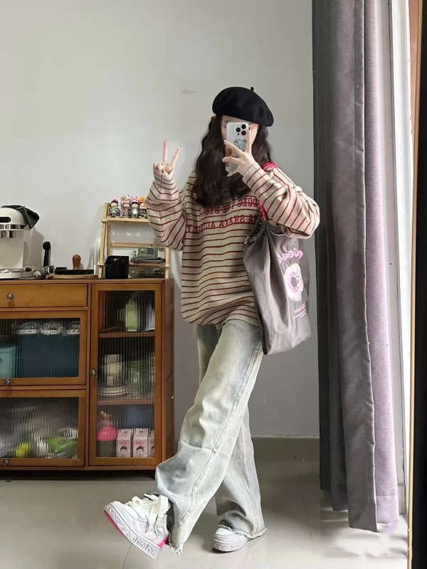 New York Old Street Girls American Retro Long Sleeve T-Shirt Women's Casual T-shirt Tops Autumn