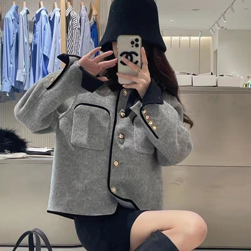 Xiaoxiangfeng Mink Fur Coat Women's Short Doll Collar Contrast Color Little Socialite Fashion Temperament Double-sided Woolen Coat